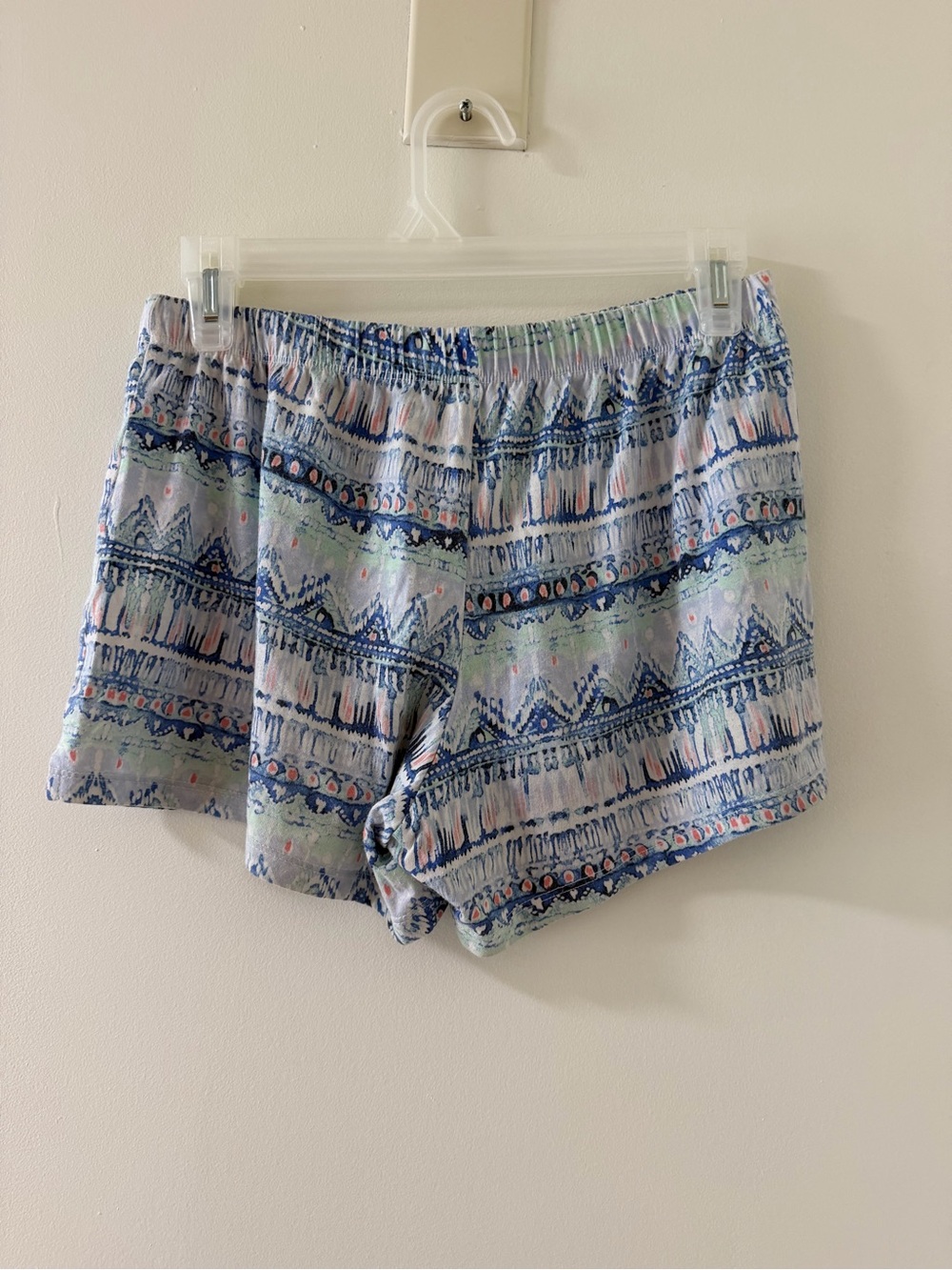 Light Blue Printed Elastic Waist Athletic Shorts for Women